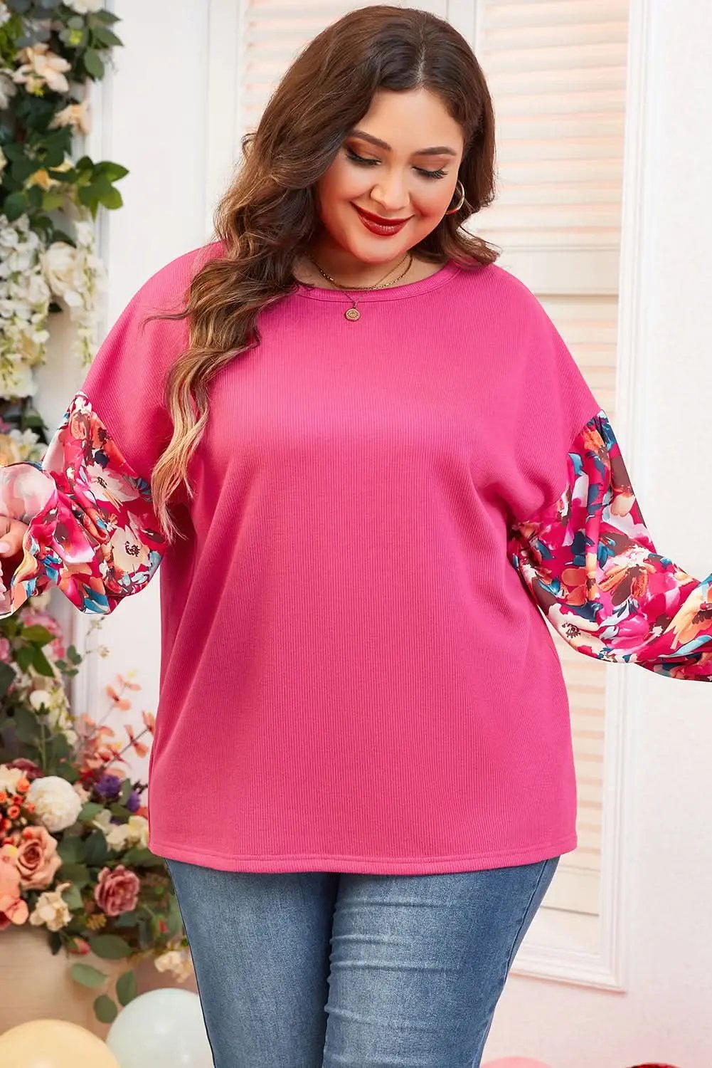 Bright pink plus-size floral top - Love Salve